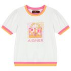 تيشيرت بنات بالشعار باللون الأبيض, 1, hi-res