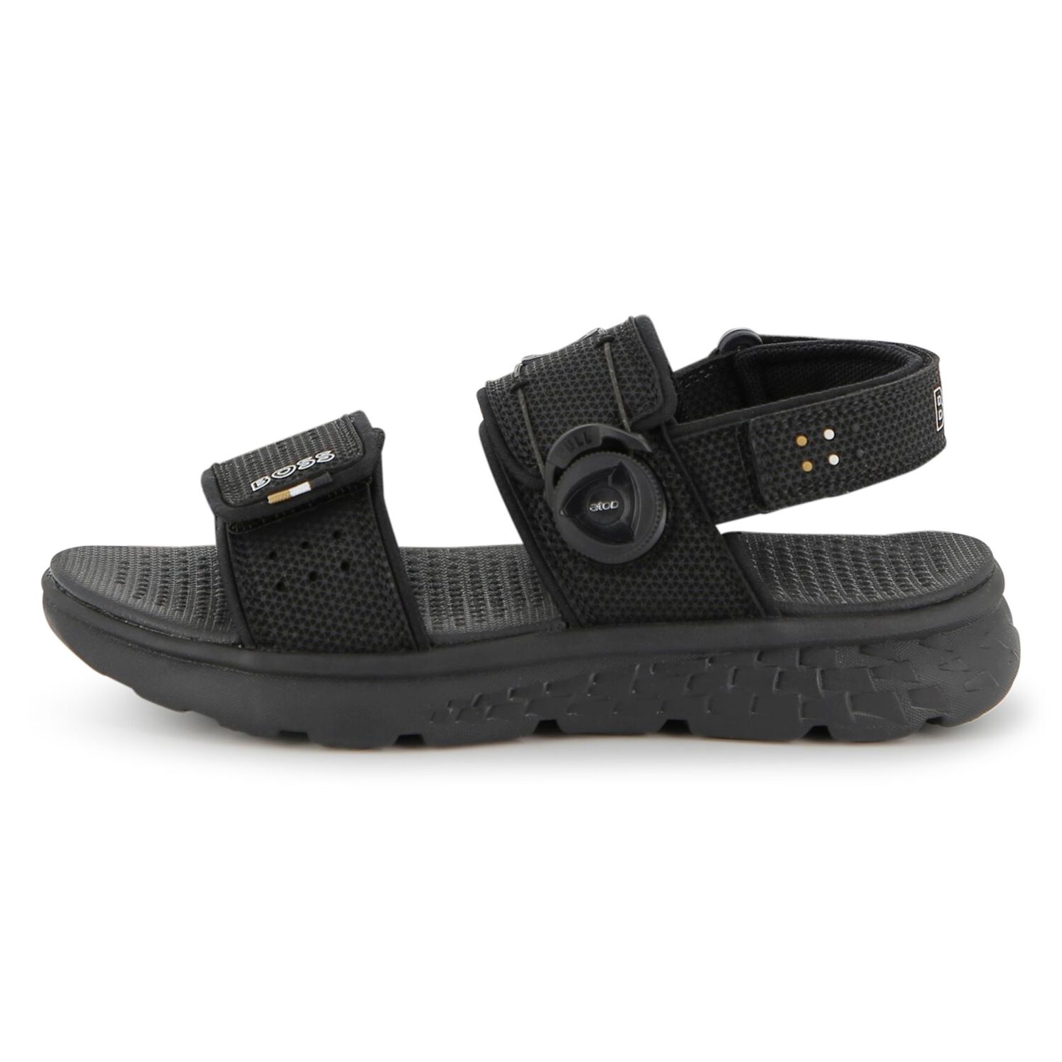 Boys Black Logo Sandals, 1, hi-res
