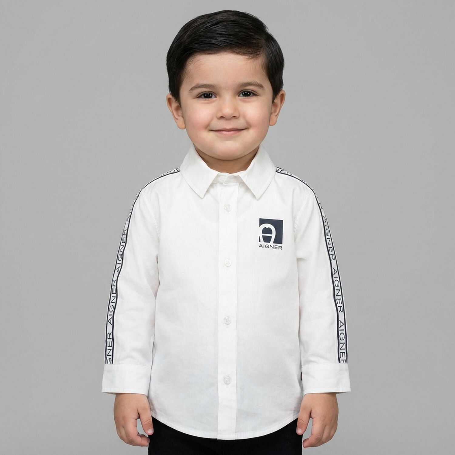 Younger Boys White Logo Shirt, 1, hi-res