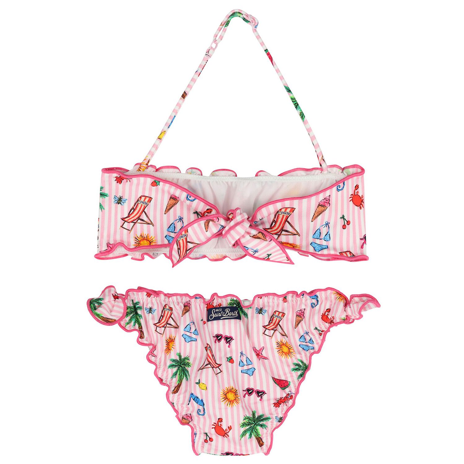 Girls White & Pink Striped Bikini, 1, hi-res