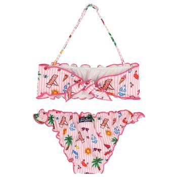 Girls White & Pink Striped Bikini