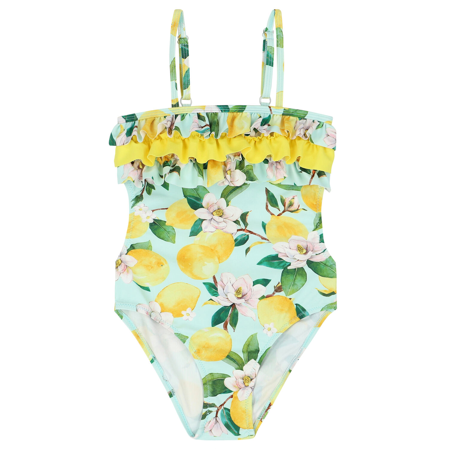 Girls Aqua Lemon Swimsuit, 1, hi-res