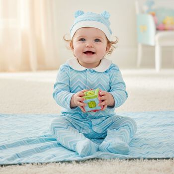 طقم هدايا ملابس أطفال متعرج باللون الأزرق للاولاد