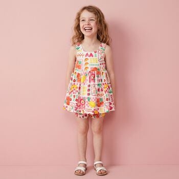 Younger Girls White Fruits Dress Set