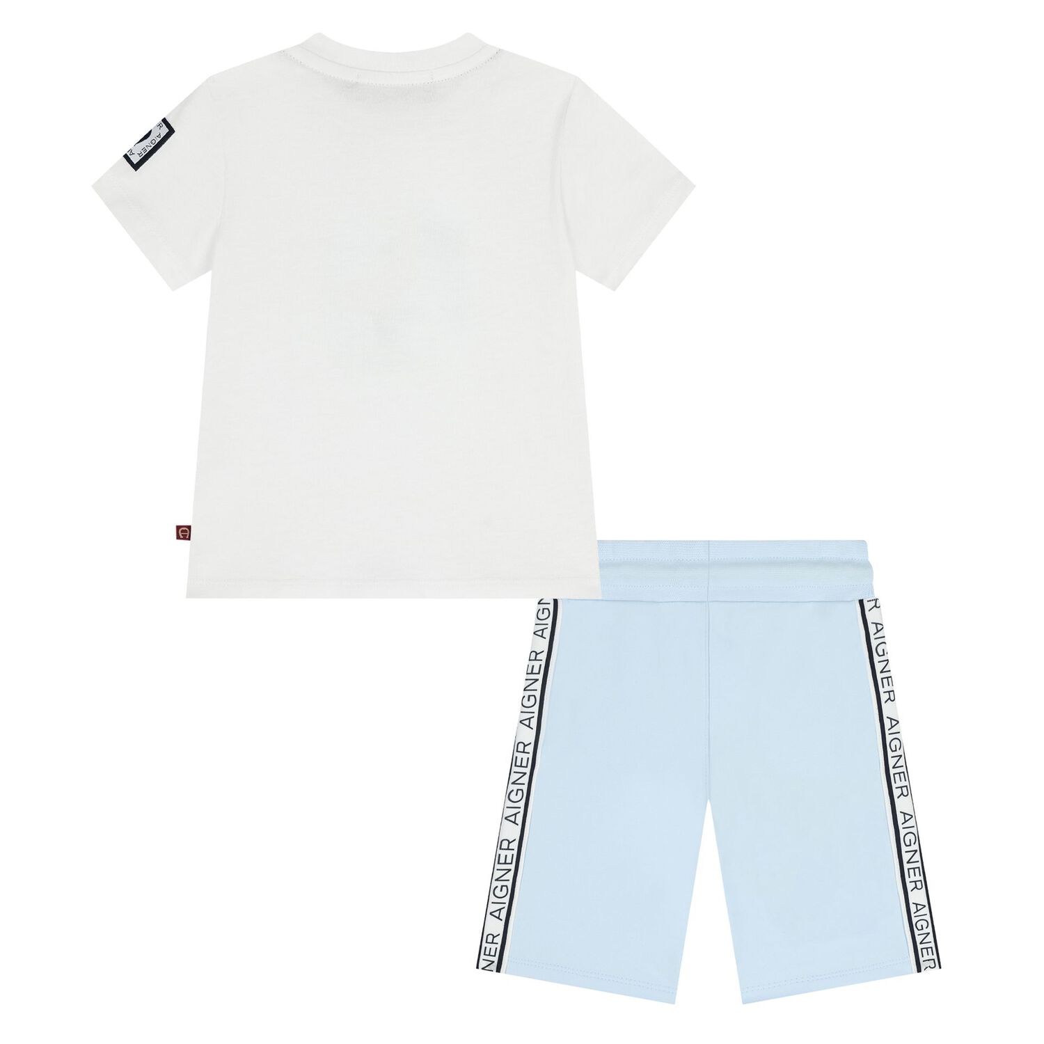 Younger Boys White & Blue Logo Shorts Set, 1, hi-res