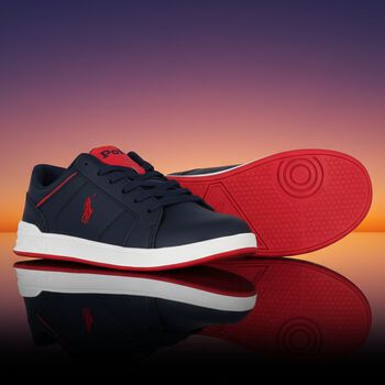Boys Navy Blue & Red Logo Trainers