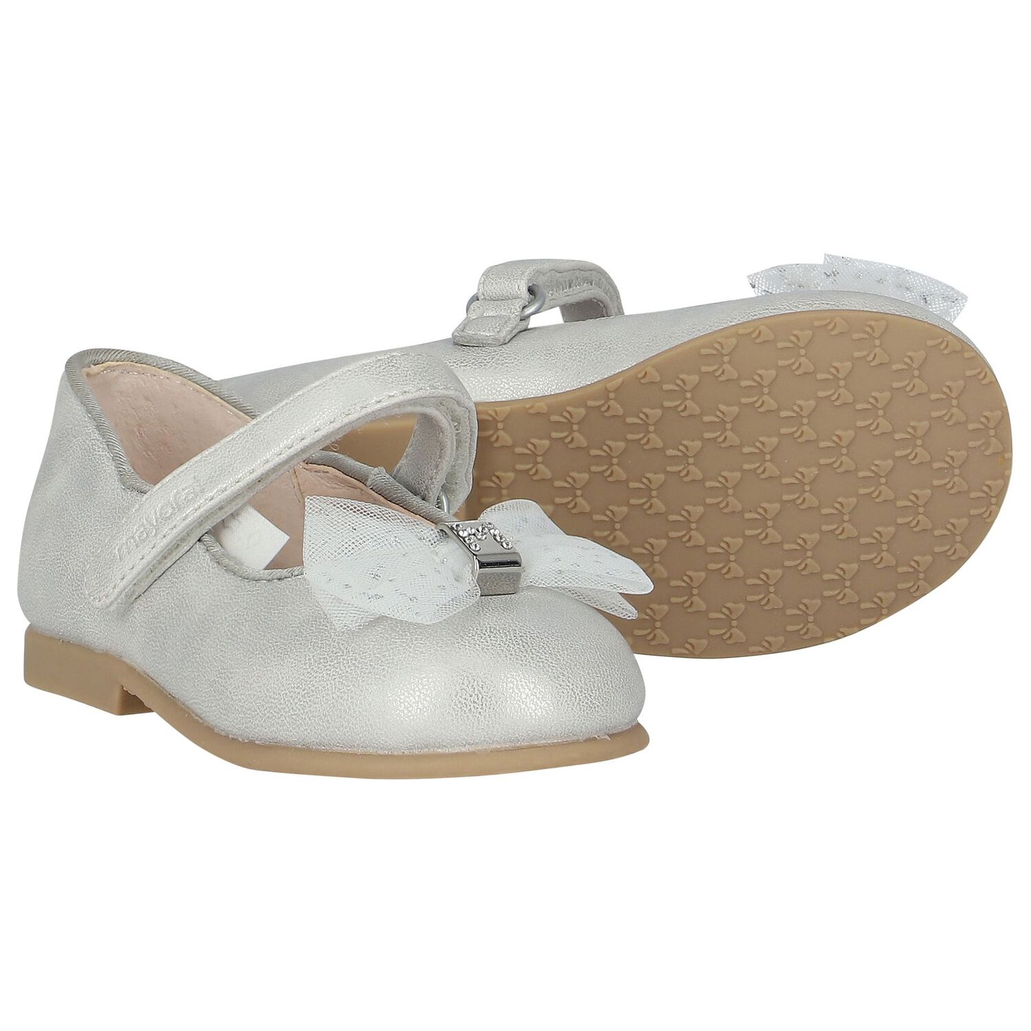 Younger Girls Silver Bow Shoes, 2, hi-res image number null