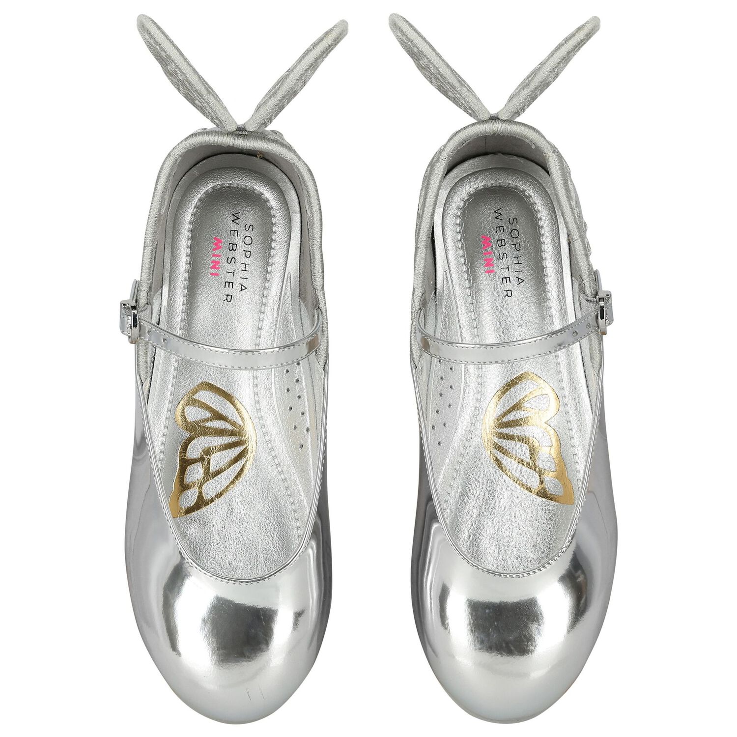 Girls Silver Butterfly Leather Shoes, 1, hi-res image number null