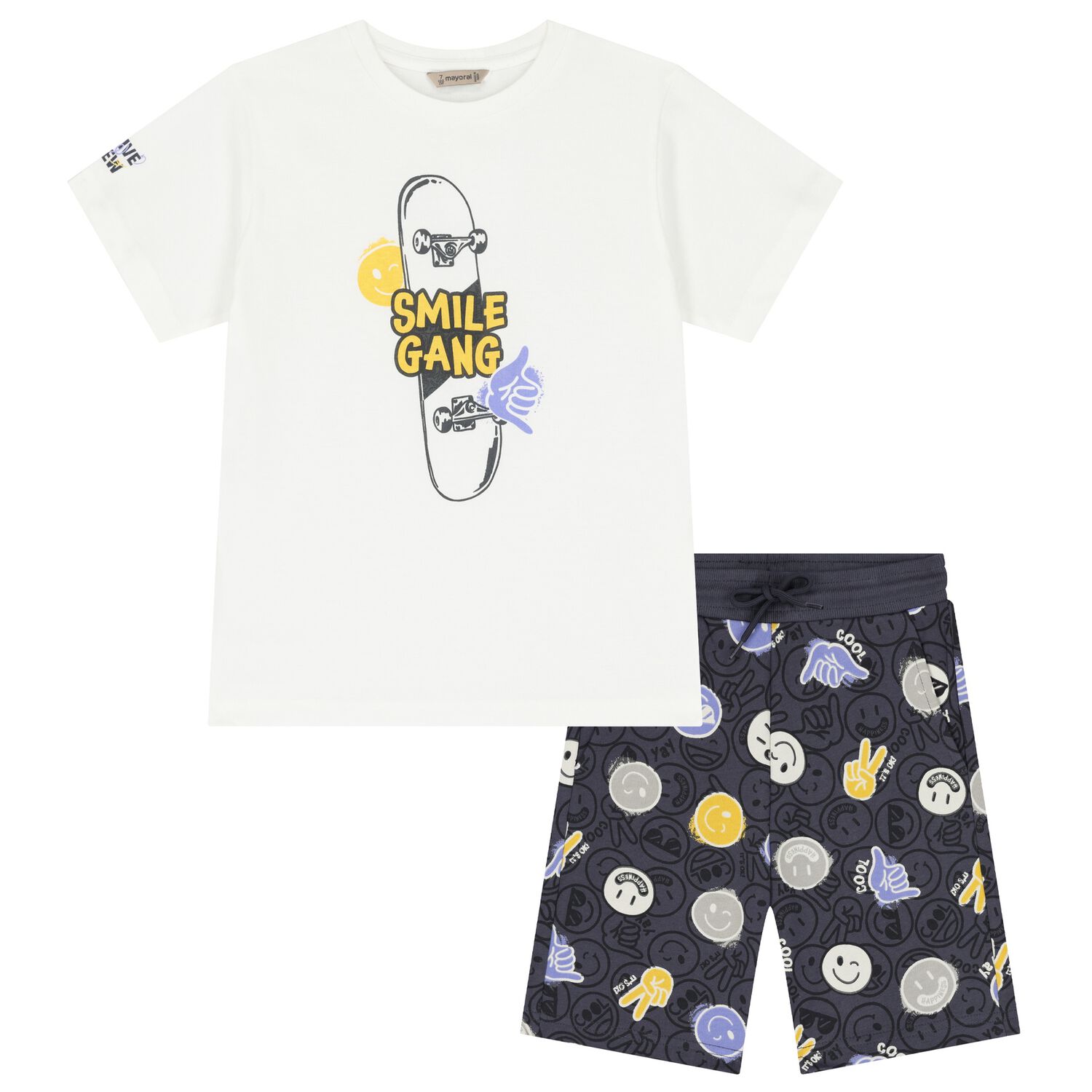 Boys White & Grey Shorts Set, 1, hi-res