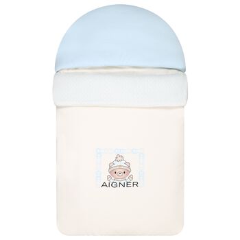 Baby Boys Ivory & Blue Teddy Bear Logo Nest