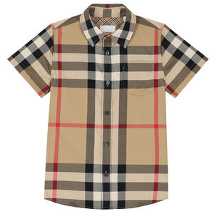 Boys Beige Checkered Shirt