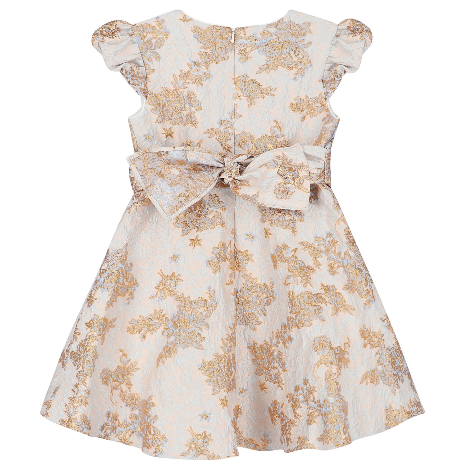 Girls Blue & Gold Brocade Dress, 1, hi-res image number null