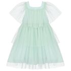 Girls Green Tulle & Chiffon Dress, 1, hi-res