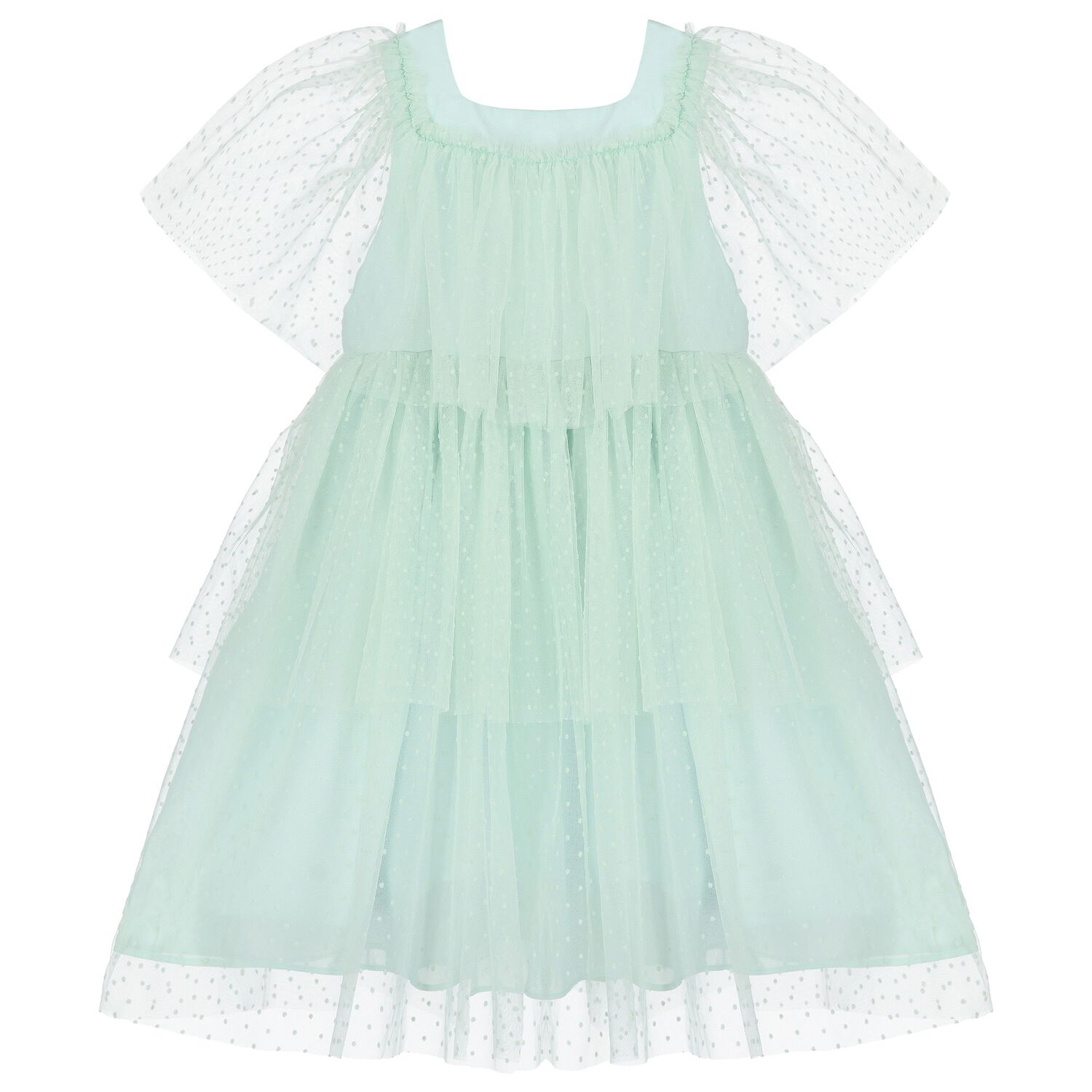 Girls Green Tulle & Chiffon Dress, 1, hi-res