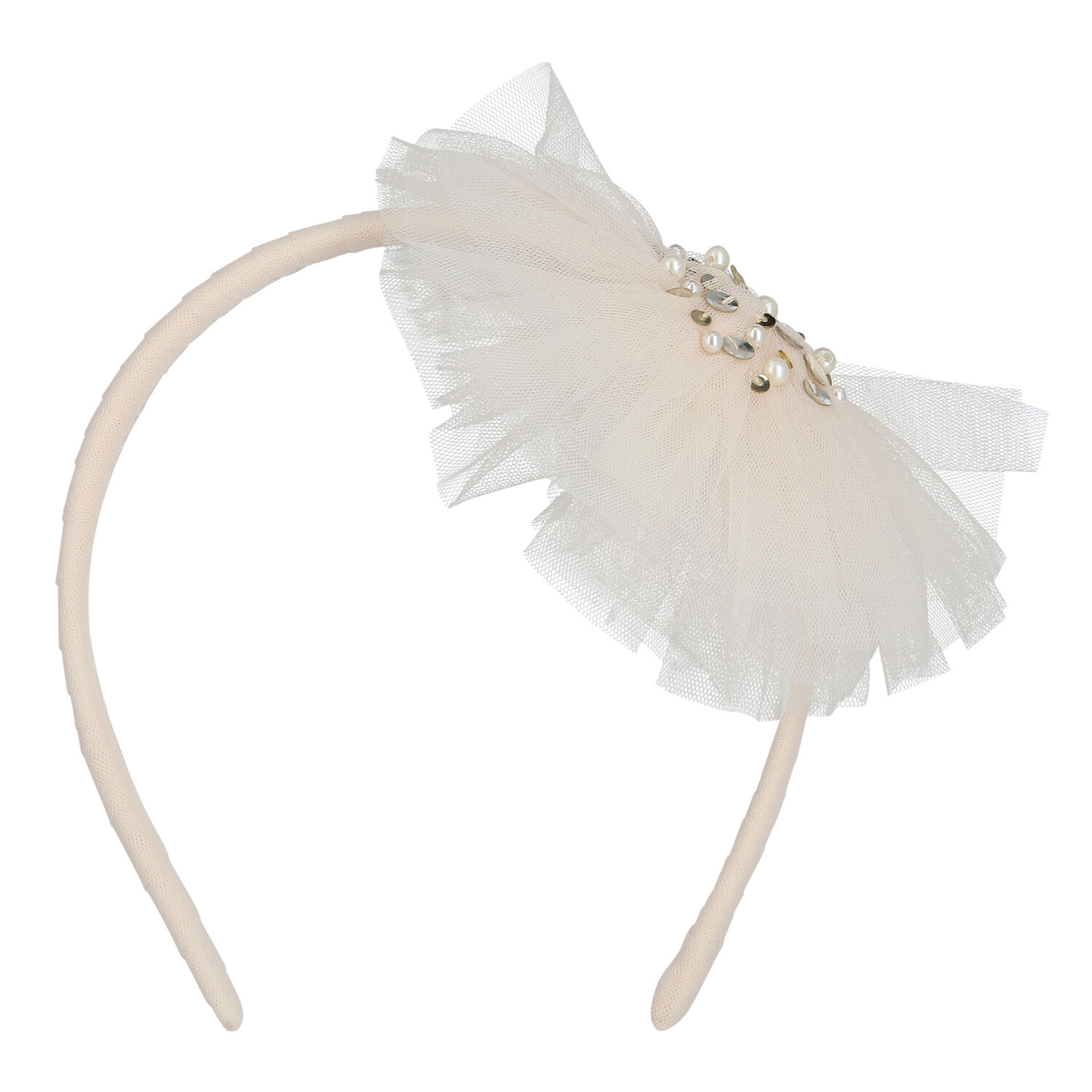 Girls Ivory Tulle Headband, 2, hi-res