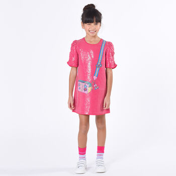 Girls Pink Sequin Logo Dress