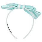 Girls Aqua & White Striped Bow Headband, 2, hi-res