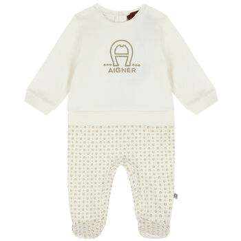 Ivory & Gold Pima Cotton Logo Babygrow