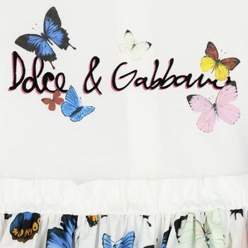 Girls White & Blue Poplin Butterfly Print Dress
