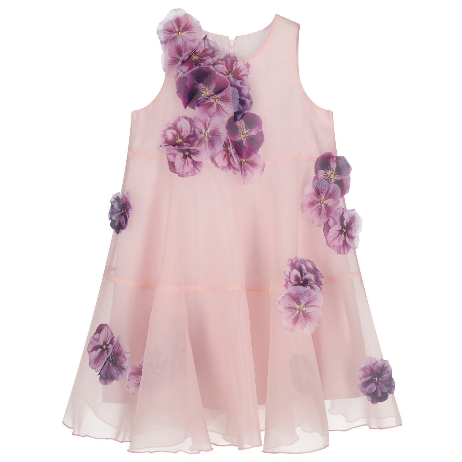 Girls Pink 3D Floral Organza Dress, 1, hi-res
