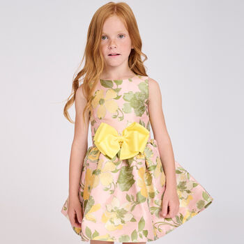Girls Pink Floral Jacquard Dress