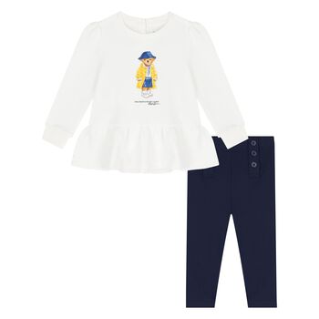 Baby Girls White & Navy Blue Leggings Set
