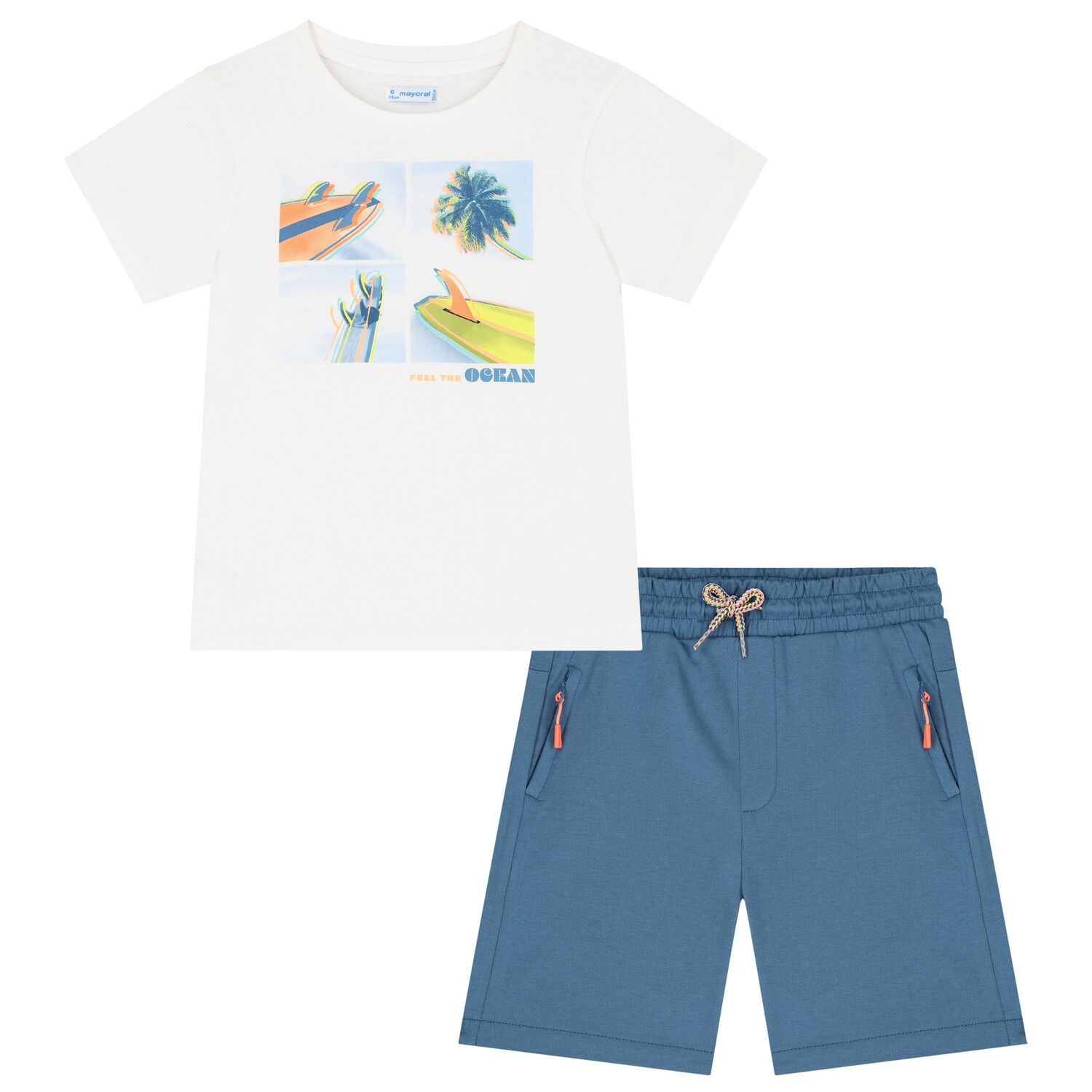 Boys White & Blue Surfing Board Shorts Set, 1, hi-res image number null