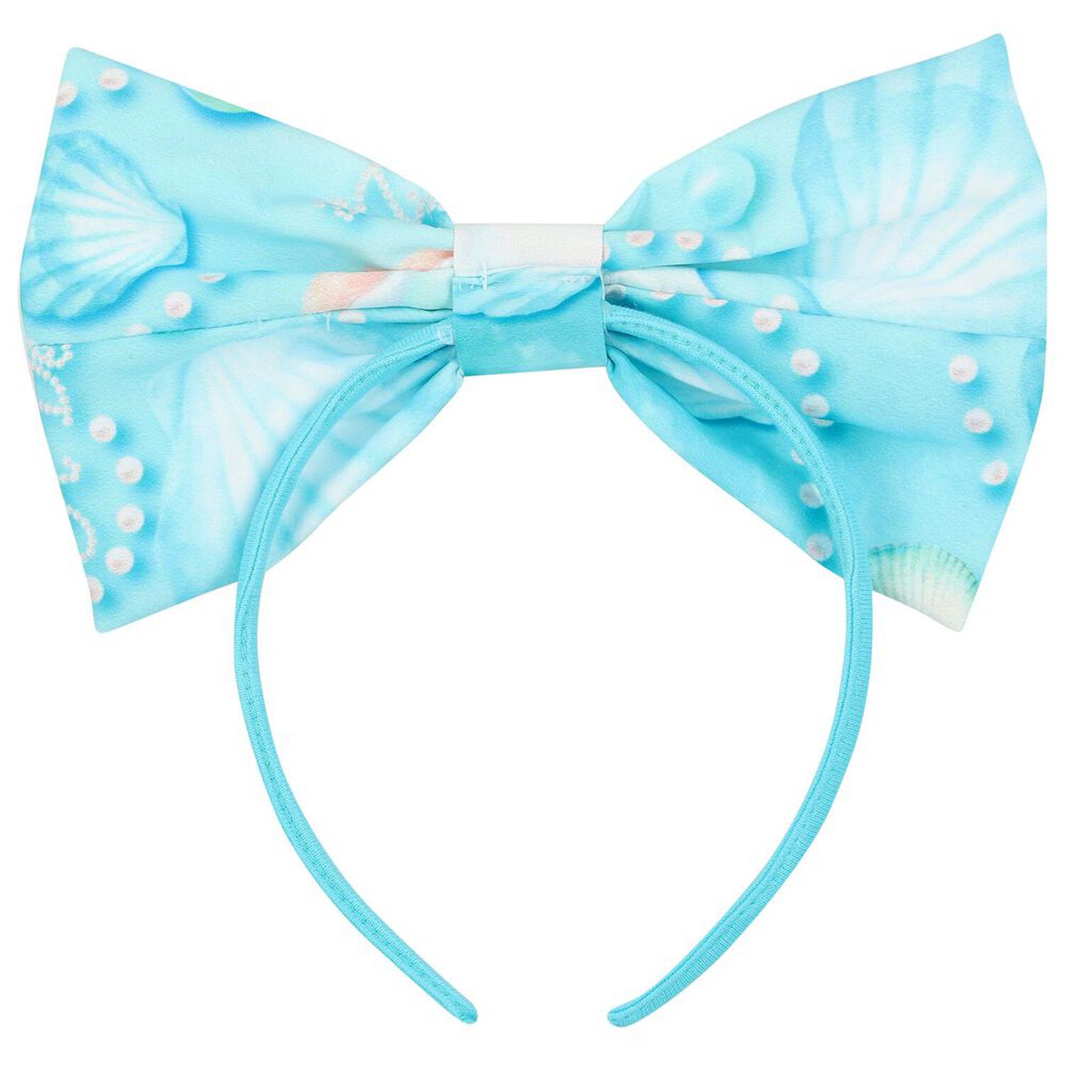 Girls Blue Pearl Bow Headband, 1, hi-res