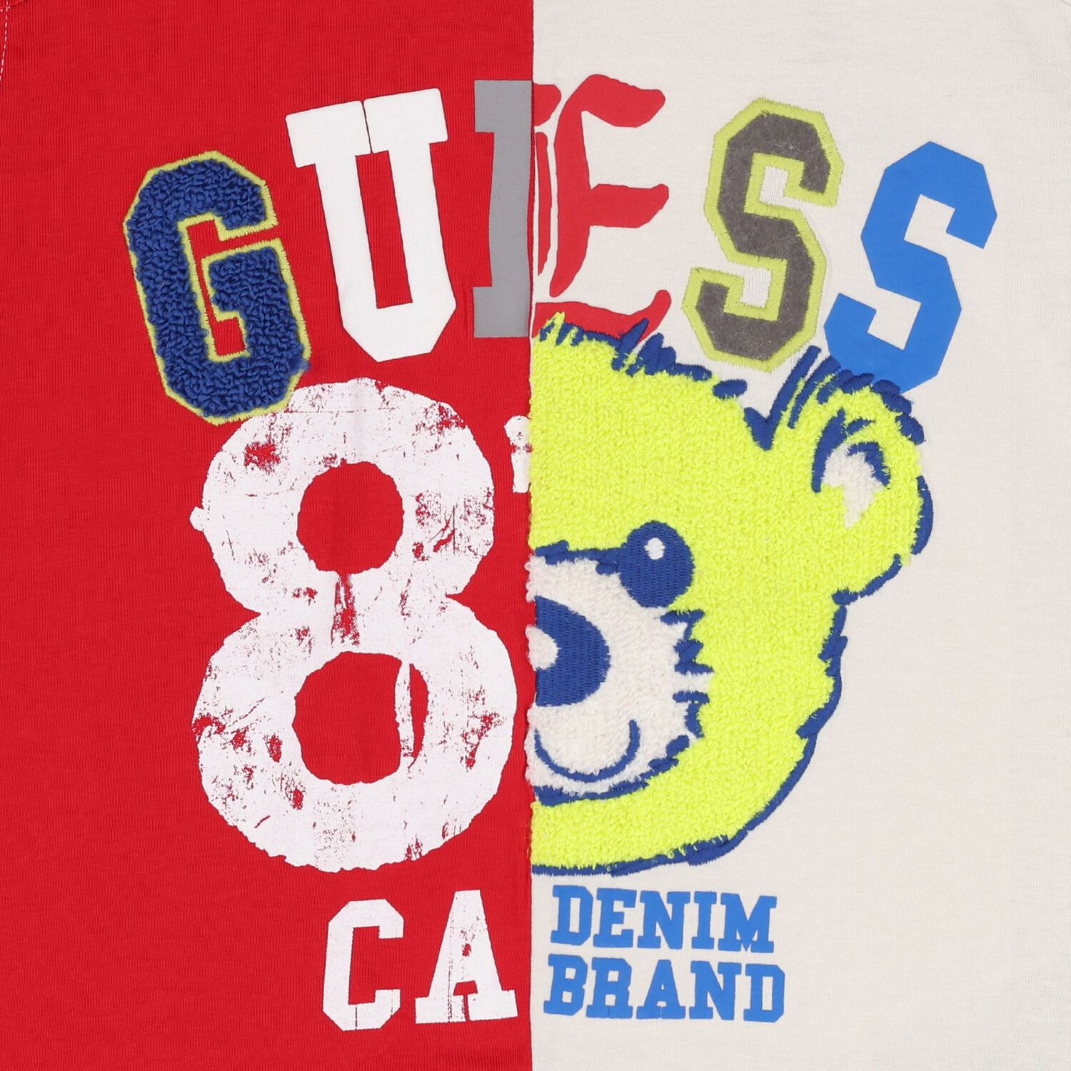 تي شيرت بشعار دب تيدي باللونين الأحمر والعاجي للأولاد, 1, hi-res