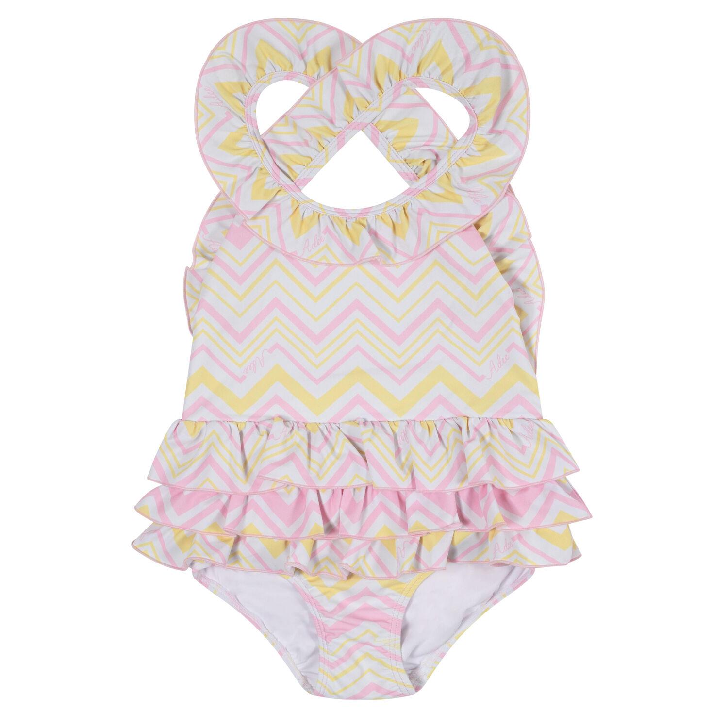 Girls White & Yellow Zig Zag Swimsuit, 1, hi-res