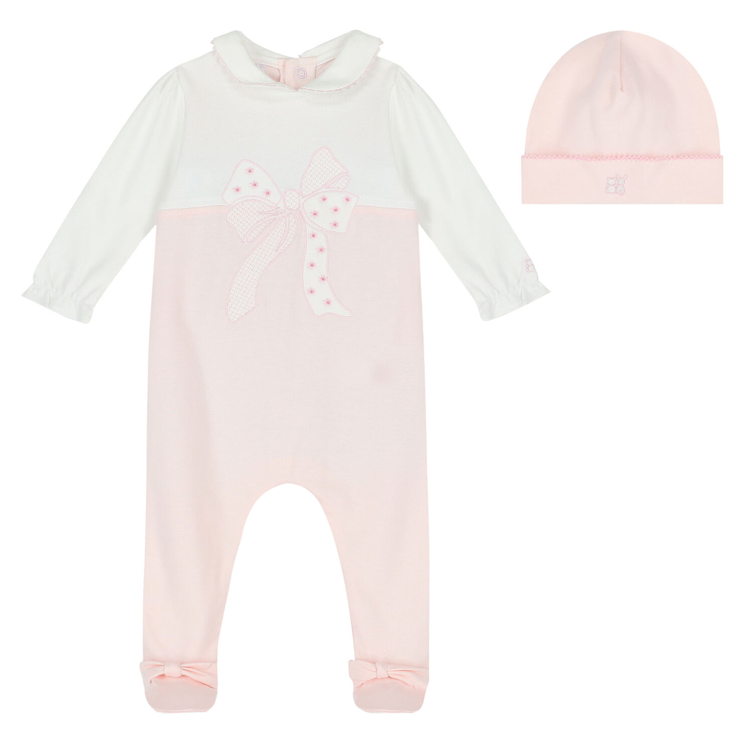 Baby Girls Pink & White Bow Babygrow Set, 1, hi-res