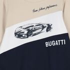 Baby Boys Beige, White & Navy Blue Logo Babygrow, 1, hi-res