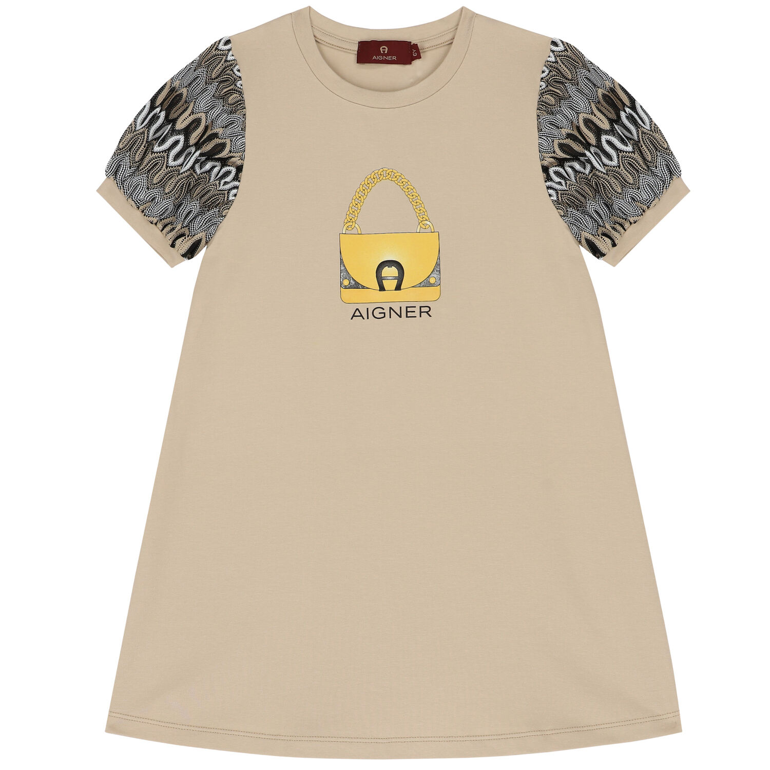 فستان شعار حقيبة باللون البيج, 1, hi-res