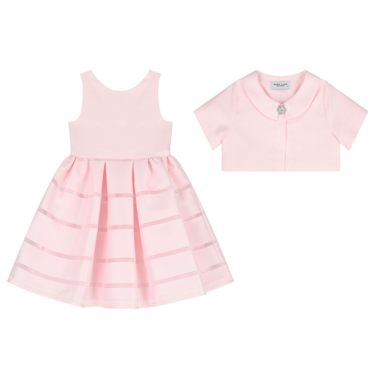 Girls Pink Satin Twill Dress Set, 1, hi-res image number null