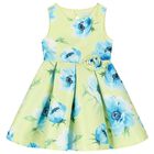 Girls Green & Blue Floral Satin Dress, 1, hi-res
