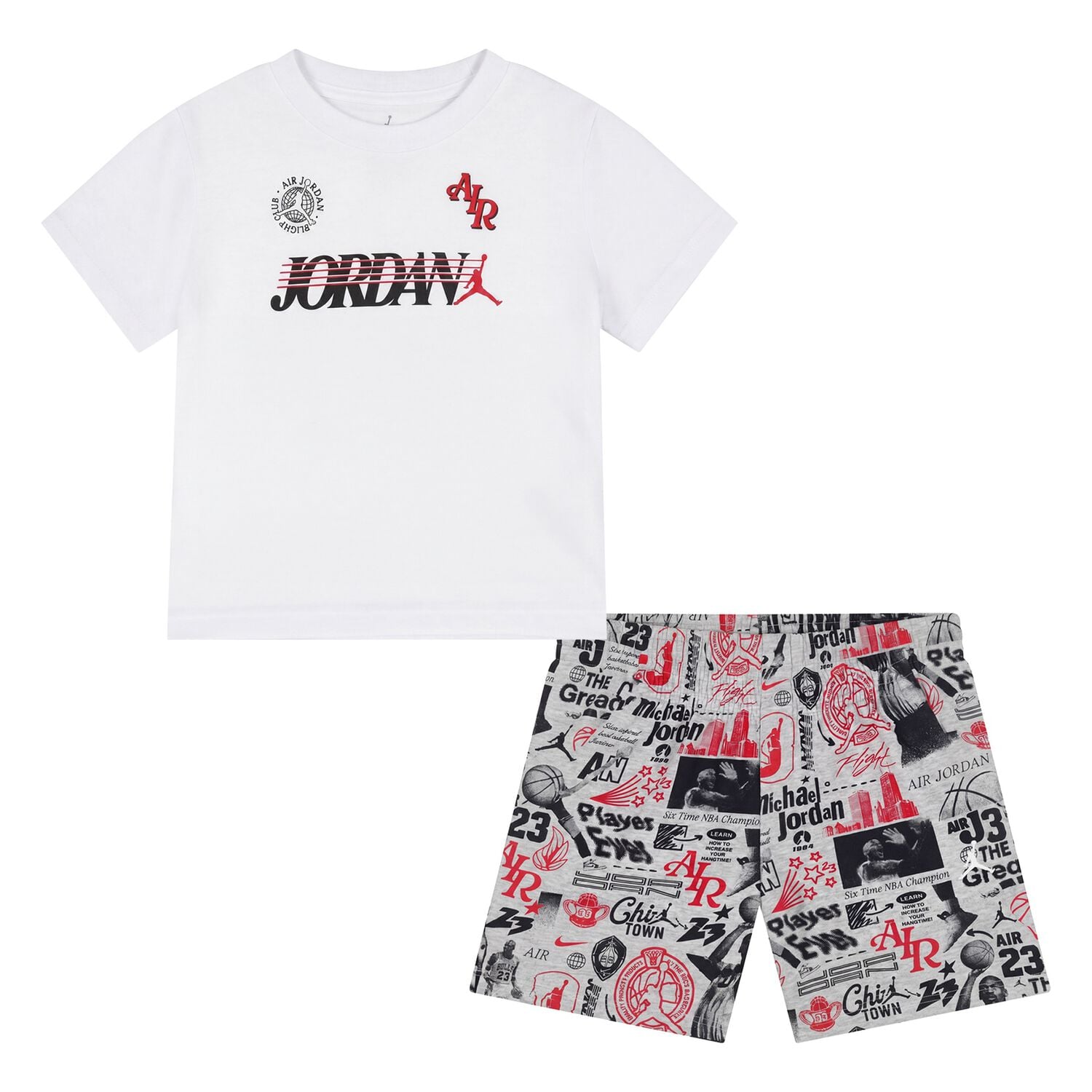 Younger Boys White & Grey Jordan Logo Shorts Set, 1, hi-res