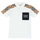 Boys White Logo Polo Shirt, 1, hi-res