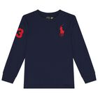 Boys Navy Blue Logo Long Sleeve Top, 1, hi-res