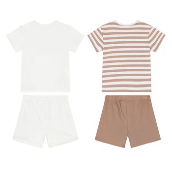 Baby Boys White & Brown Teddy Bear Shorts Set ( 2-Pack )