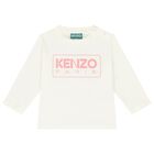 Younger Girls White Logo Long Sleeve Top, 1, hi-res