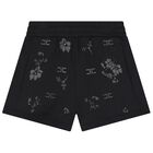 Girls Black Floral Shorts, 2, hi-res
