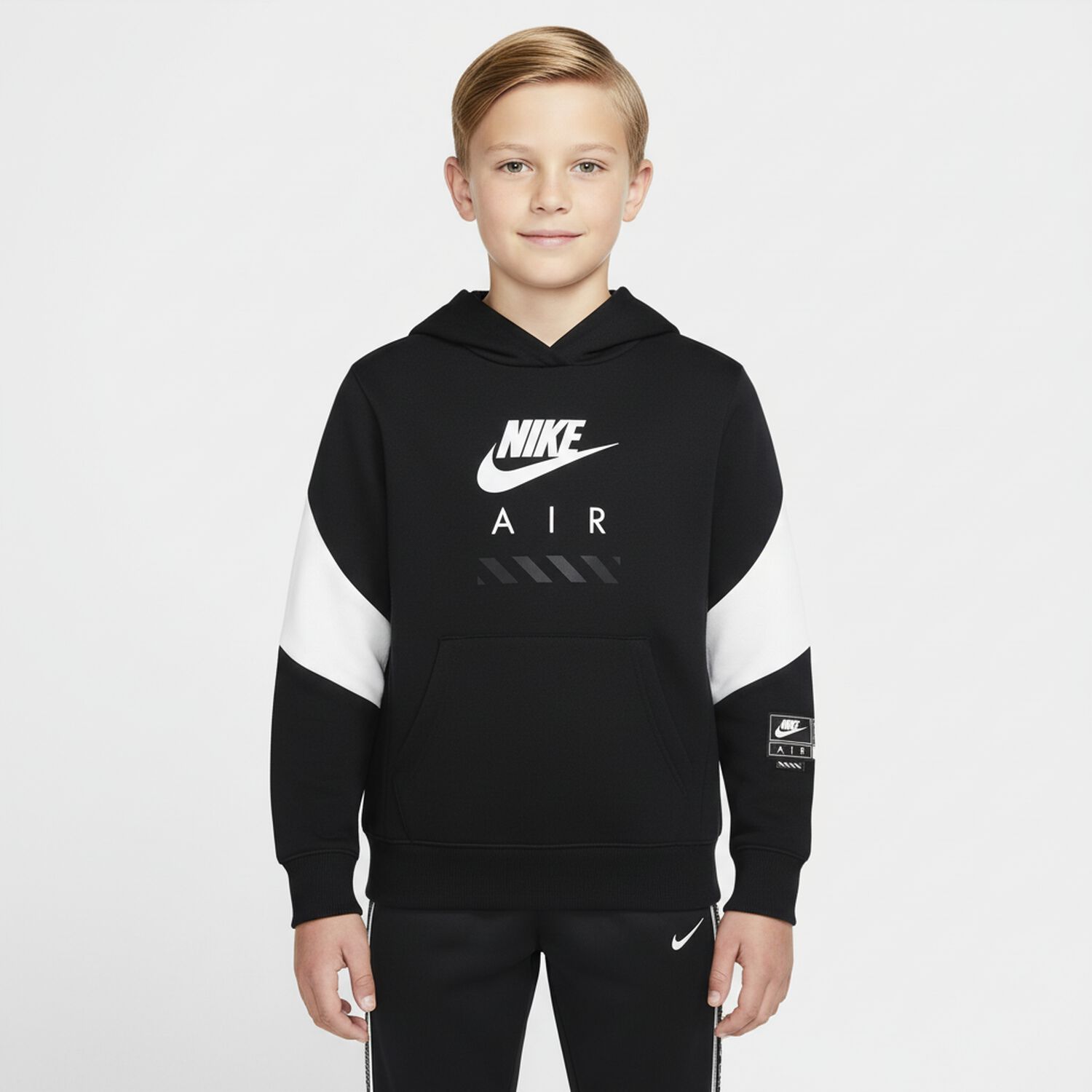 بلوزة بغطاء رأس وشعار باللونين الأبيض والأسود, 1, hi-res image number null