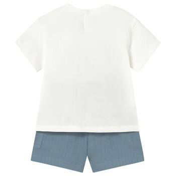 Younger Boys Ivory & Blue Shorts Set