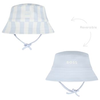 Baby Boys Blue & White Striped Logo Reversible Hat