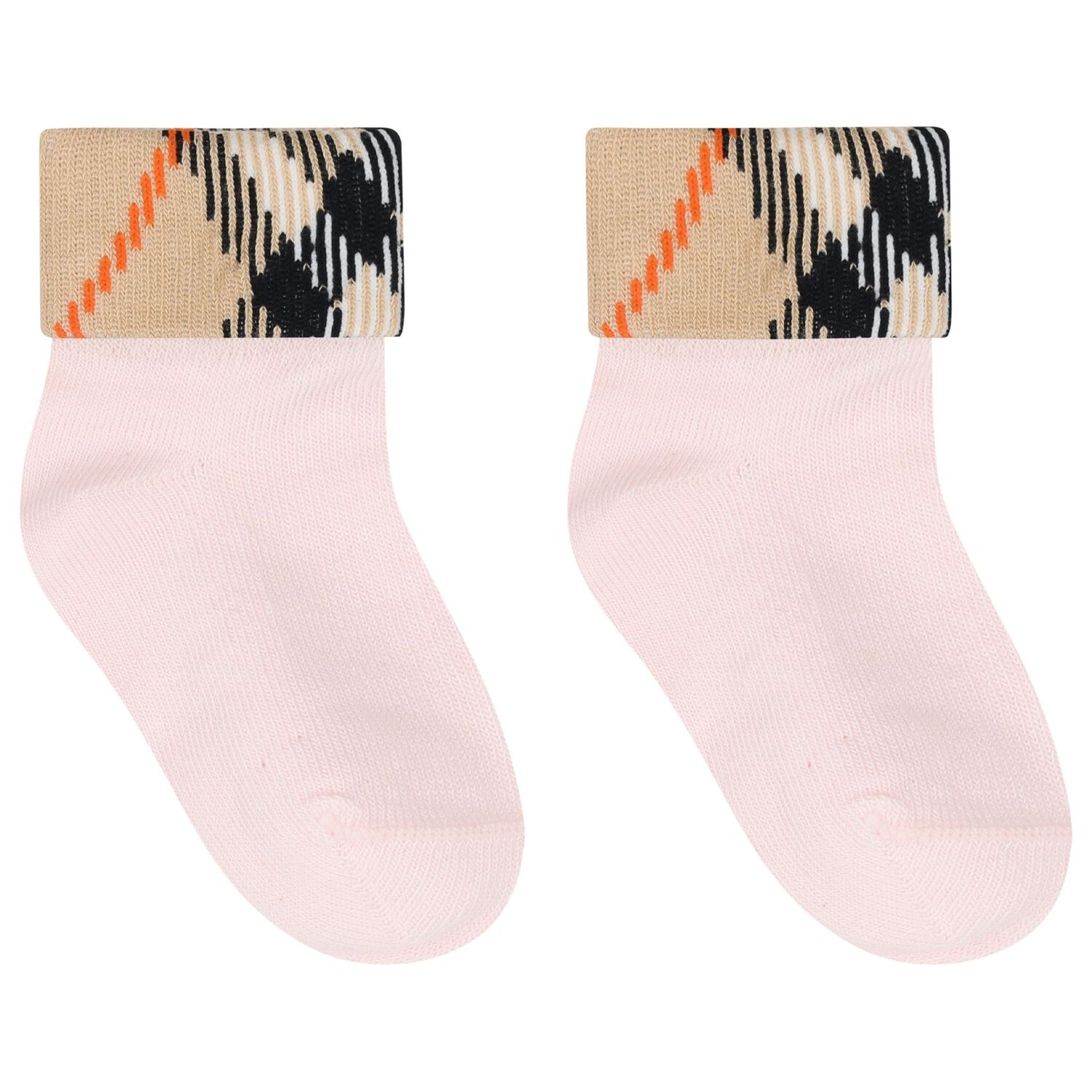 Baby Girls Pink & Beige Check Socks ( 2-Pack ), 1, hi-res