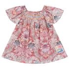 Girls Pink Floral Shirred Dress, 1, hi-res