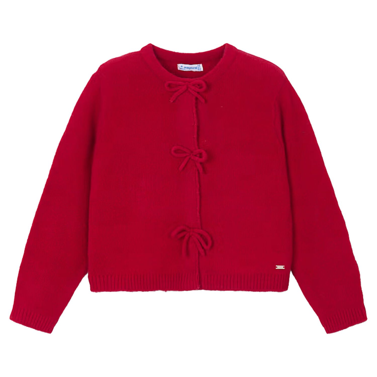Girls Red Bow Knitted Cardigan, 5, hi-res