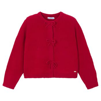 Girls Red Bow Knitted Cardigan