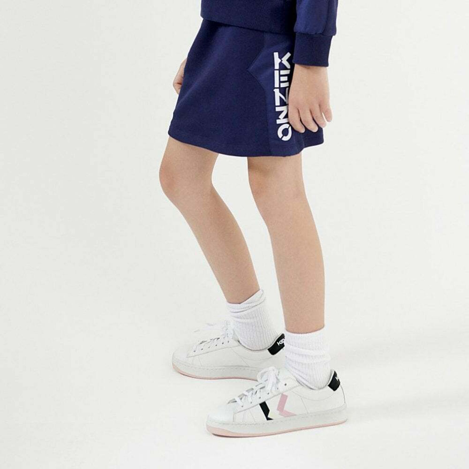 Girls White Leather Logo Trainers, 1, hi-res