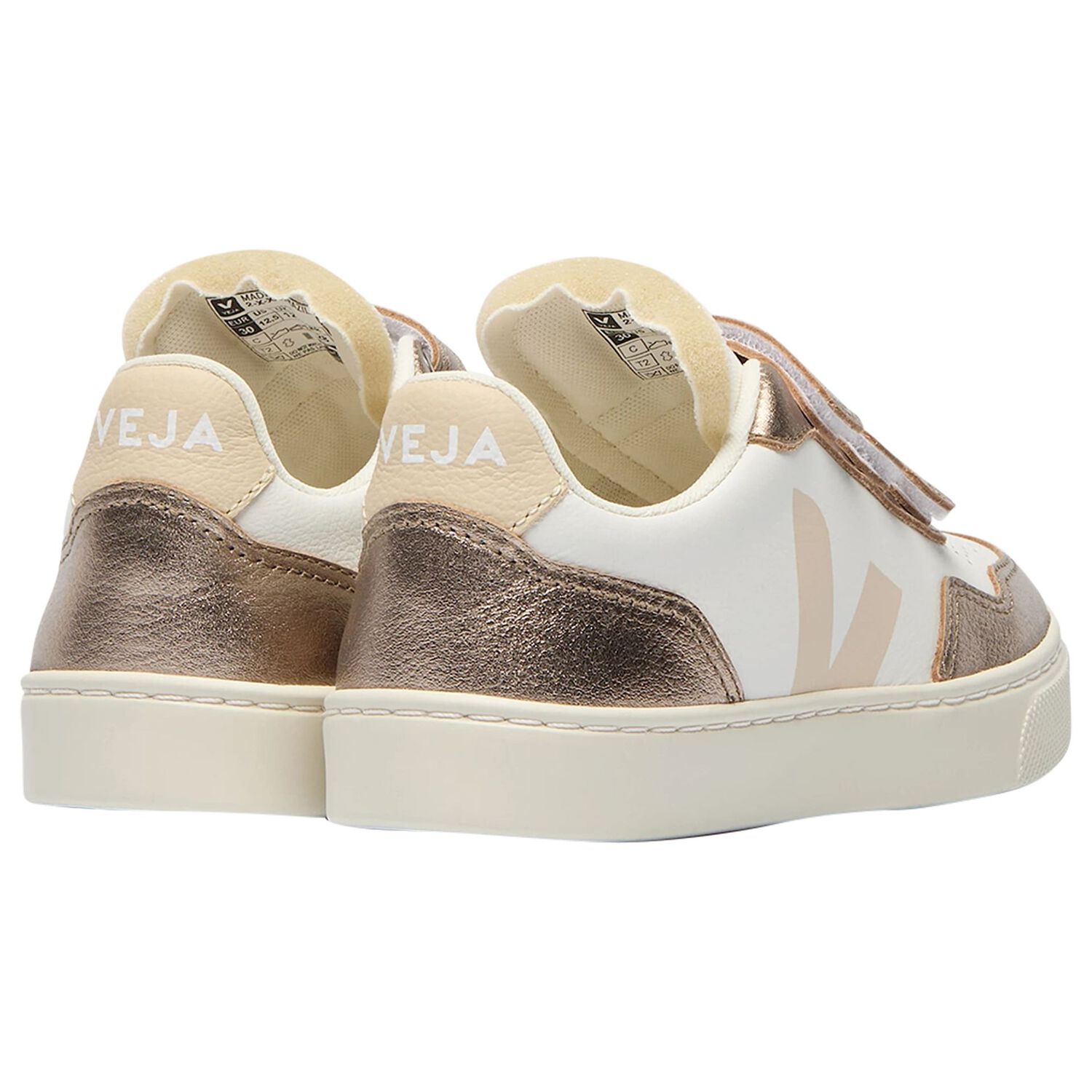 Girls White & Gold Leather Trainers , 1, hi-res